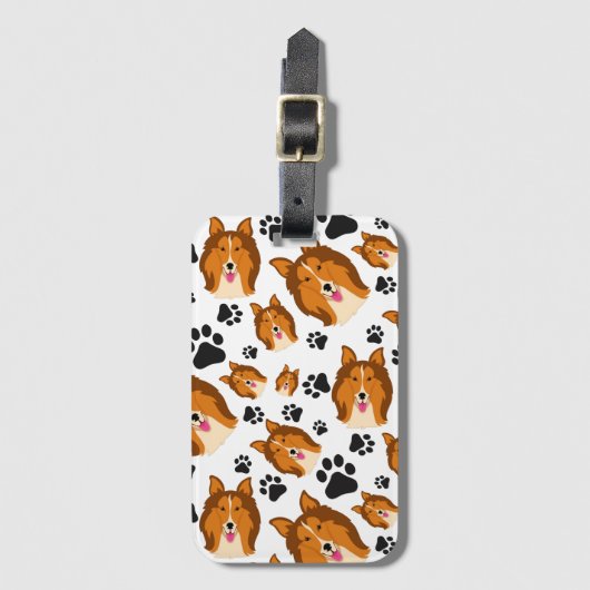 シェットランド・シープドッグのスコットランドのシェットランド・シープドッグ犬の子犬の足 ラゲッジタグ (正面縦)