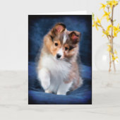 シェットランド・シープドッグの子犬の挨拶状 カード (黄色い花)
