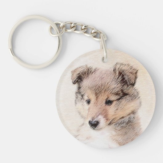 シェットランド・シープドッグの子犬の絵画元の犬の芸術 キーホルダー (正面)