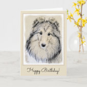 シェットランド・シープドッグの絵画-かわいい元の犬の芸術 カード (黄色い花)