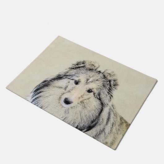 シェットランド・シープドッグの絵画-かわいい元の犬の芸術 ドアマット (アングル)