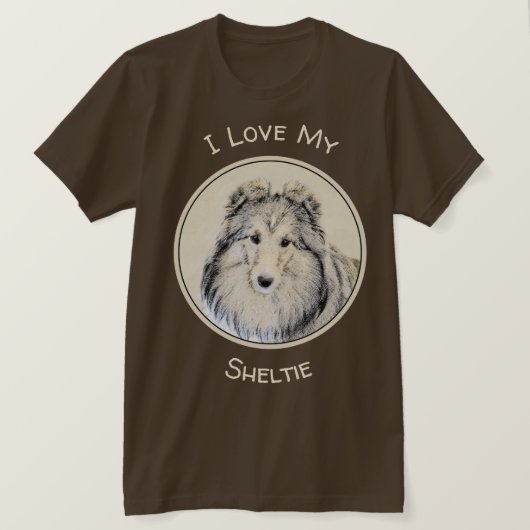シェットランド・シープドッグの絵画-かわいい元の犬の芸術 Tシャツ (デザイン正面)
