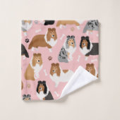 シェットランド・ シープドッグの骨と前足のバスタオルセット バスタオルセット (ウォッシュタオル)