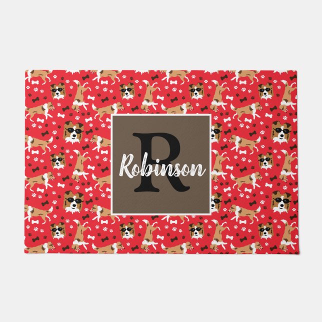 シェットランド・ シープドッグシェトランドシェプドッグモノグラム姓 ドアマット (正面)