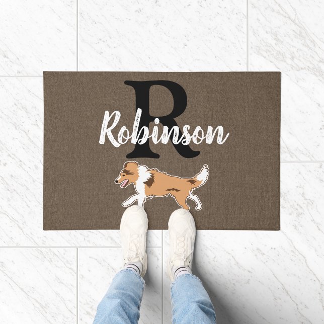 シェットランド・ シープドッグシェトランドシェプドッグモノグラム姓 ドアマット (Sheltie Shetland Sheepdog Monogram Doormat)