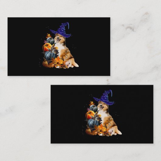 シェットランド・ シープドッグドッグウィッチとパンプキンズハロウィンサンクスギフ 名刺 (正面/裏面)