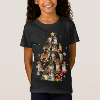 シェットランド・ シープドッグドッグクリスマスツリーライトおもしろい犬クリスマスG Tシャツ