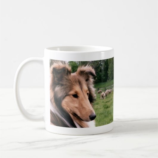 シェットランド・シープドッグ及びヒツジのマグ コーヒーマグカップ (左)