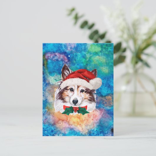 シェットランド・ シープドッグ品種ドッグクリスマス シーズンポストカード (スタンド正面)