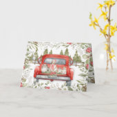 シェットランド・ シープドッグ家族の赤いトラックのクリスマスカード カード (黄色い花)