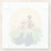 シェットランド・ シープドッグ犬と少年が夕日に入る ガラスコースター (裏面)