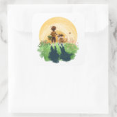 シェットランド・ シープドッグ犬と少年が夕日に入る スクエアシール (バッグ)