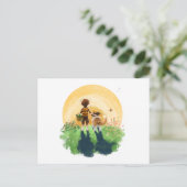 シェットランド・ シープドッグ犬と少年が夕日に入る ポストカード (スタンド正面)