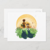 シェットランド・ シープドッグ犬と少年が夕日に入る ポストカード (正面/裏面)