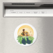 シェットランド・ シープドッグ犬と少年が夕日に入る マグネット (インサイチュ (食洗機))