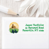 シェットランド・ シープドッグ犬と少年が夕日に入る ラベル (インサイチュ)