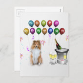 シェットランド・ シープドッグ犬ハッピーニューイヤー シーズンポストカード (正面/裏面)