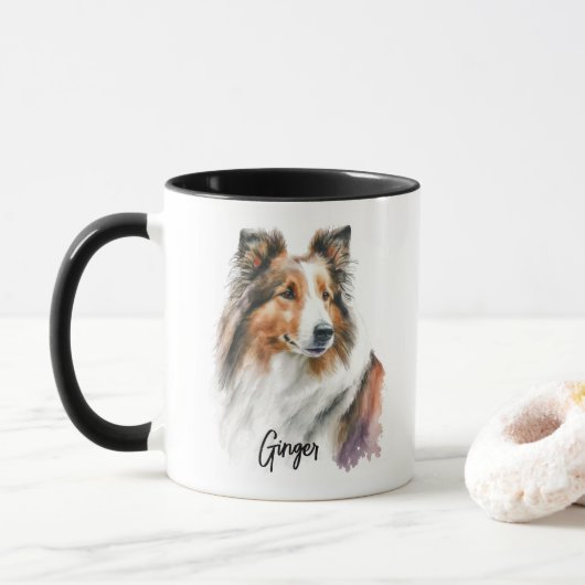 シェットランド・ シープドッグ犬パーソナライズされた種 マグカップ (ドーナツ)