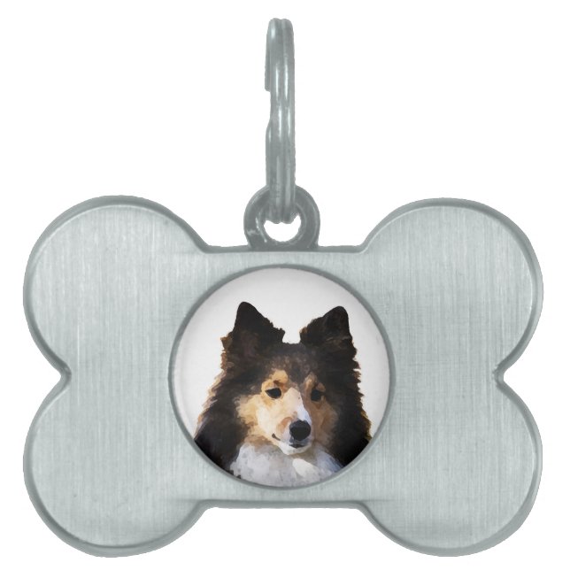 シェットランド・ シープドッグ絵を描ドッグのスケッチ ペットネームタグ (正面)