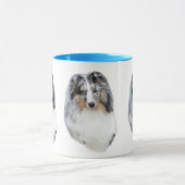 シェットランド・シープドッグ(シェットランド・シープドッグ)の青いmerleの頭部のマグ マグカップ (中央)