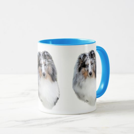 シェットランド・シープドッグ(シェットランド・シープドッグ)の青いmerleの頭部のマグ マグカップ (正面右)