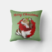シェットランド・ シープドッグ、レッドスカーフ、ホリー、クリスマス装飾用クッション クッション (裏面)