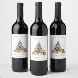 シェティモダンーホリデークリスマスツリーの水色 ワインラベル