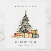 シェティモダンーホリデークリスマスツリーの水色 ワインラベル (シングルラベル)