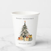 シェティモダンーホリデークリスマスツリーの水色 紙コップ (正面)