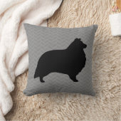シェトランドシェプドッグシルエットグレーヘリンボーン クッション (ブランケット)