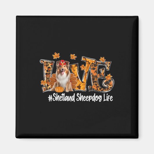 シェトランドシェプドッグターキーおもしろい感謝祭ロー マグネット (正面)