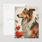 シェトランドシェプドッグヴィンテージバレンタインデー ポストカード (正面/裏面)