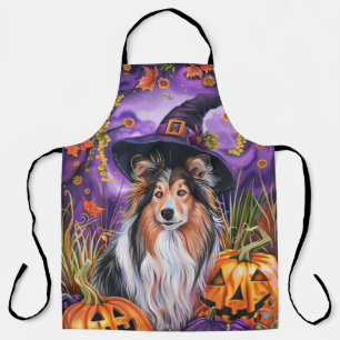 シェトランドシェプドッグ不気味ハロウィンウィッチカボチャ エプロン