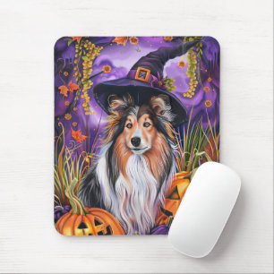 シェトランドシェプドッグ不気味ハロウィンウィッチカボチャ マウスパッド