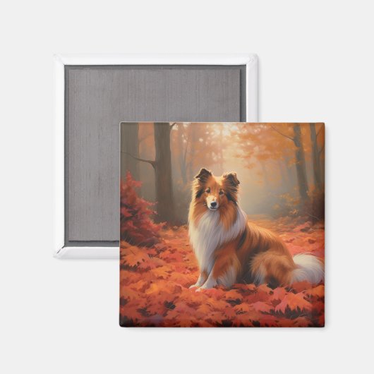 シェトランドシェプドッグ紅葉秋インスパイア マグネット (正面/裏面)