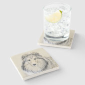 シェトランドシープドッグの絵 - かわいいオリジナルドッグアート ストーンコースター (横)