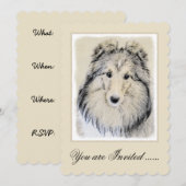 シェトランドシープドッグの絵 - かわいいオリジナルドッグアート 招待状 (正面/裏面)