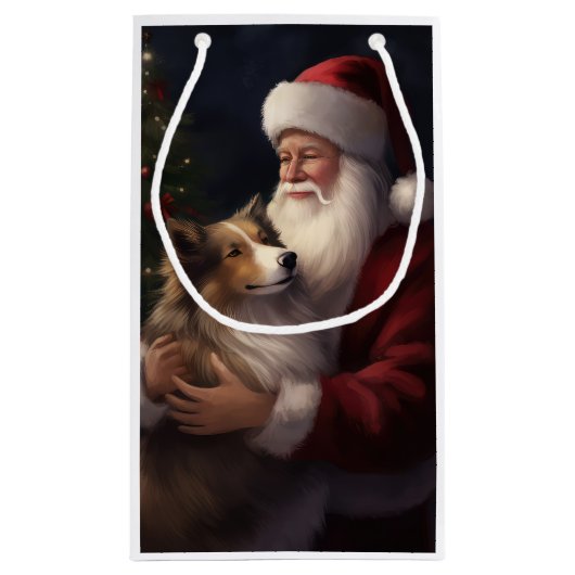 シェトランドシープドッグサンタクロースフェスティバルクリスマス スモールペーパーバッグ (裏面)