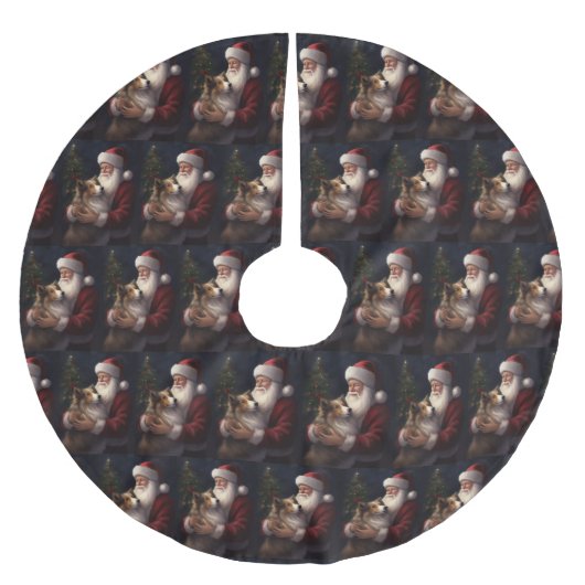 シェトランドシープドッグサンタクロースフェスティバルクリスマス ブラッシュドポリエステルツリースカート (正面)