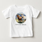 シェトランドポニーの水彩画のかわいい馬の絵 ベビーTシャツ (正面)