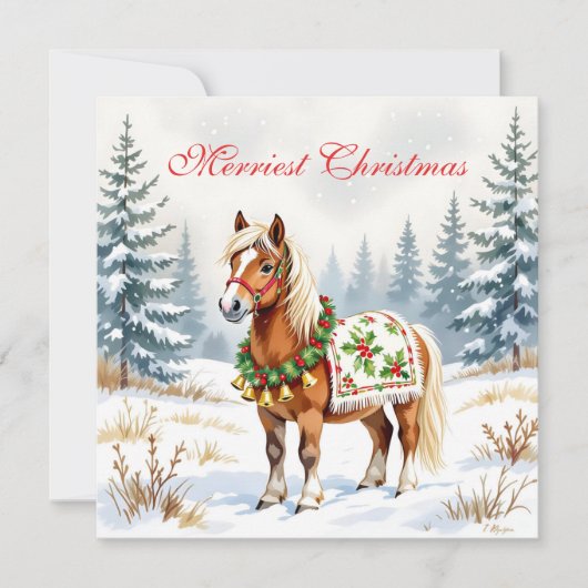 シェトランドポニーパーソナライズされたクリスマス カード (正面)