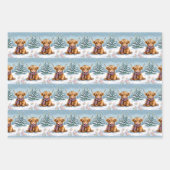 シェトランドポニー、鹿とハイランドカウクリスマス ラッピングペーパーシート (正面)