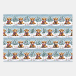 シェトランドポニー、鹿とハイランドカウクリスマス ラッピングペーパーシート