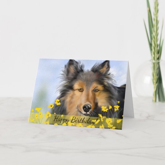 シェトランド諸島の子犬のカスタムな誕生日の挨拶状 カード (正面)