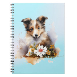 シェトランド・シープドッグの子犬 ペット 水彩 花 ノートブック