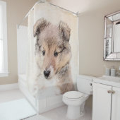 シェトランド・シープドッグ・パ絵画ッピーのオリジナル・ドッグ・アート シャワーカーテン (インサイチュ)