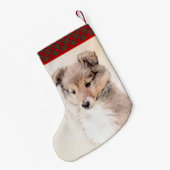 シェトランド·シープドッグ·パ絵画ピーのオリジナル·ドッグ·アート スモールクリスマスストッキング (裏面 (吊り時))