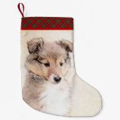 シェトランド·シープドッグ·パ絵画ピーのオリジナル·ドッグ·アート スモールクリスマスストッキング (正面)