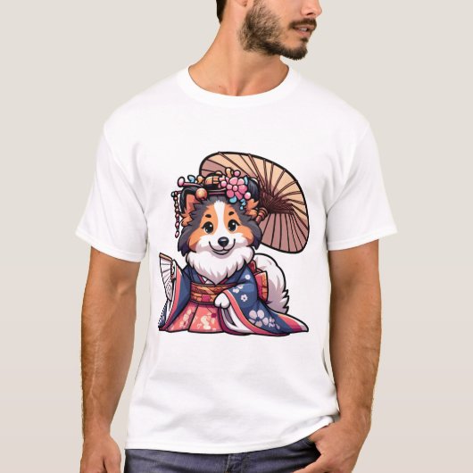 シェトランド・シープドッグ 着物 Tシャツ (正面)