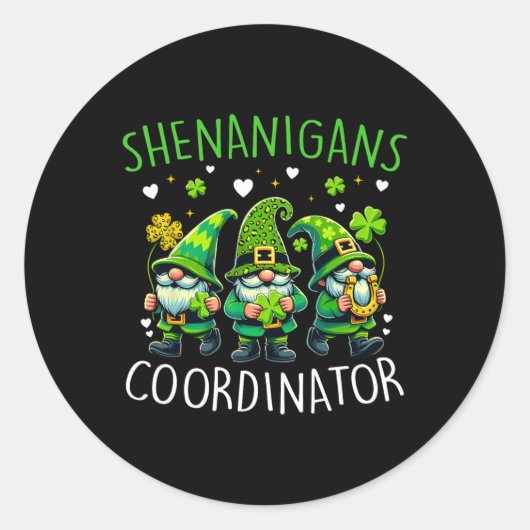 シェナニガンコーディネーターSt patricks dayグリーングノーム ラウンドシール (正面)